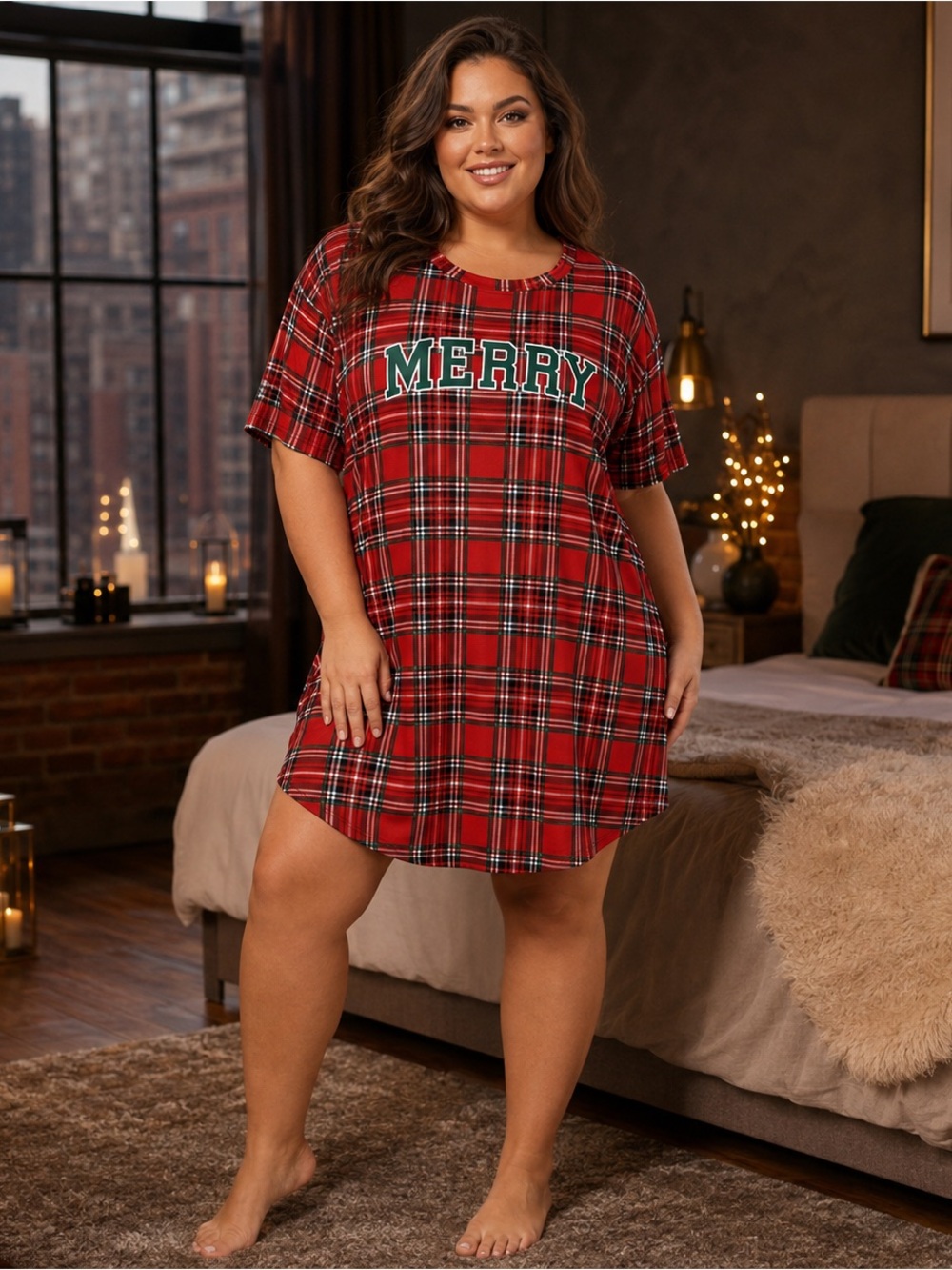 Joyspun Merry Plaid Christmas Sleepshirt 2X-3X NWT